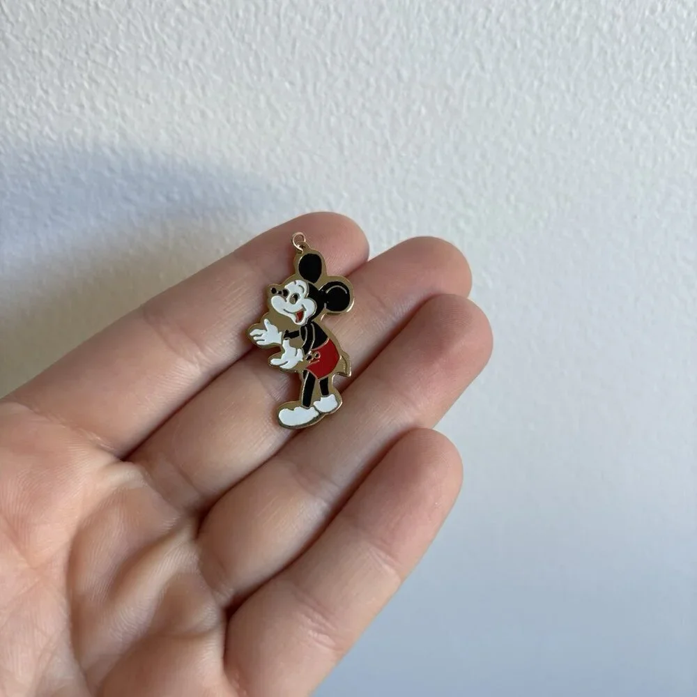 Vintage Walt Disney Mickey Mouse Enamel‎ Gold Tone Necklace Pendant